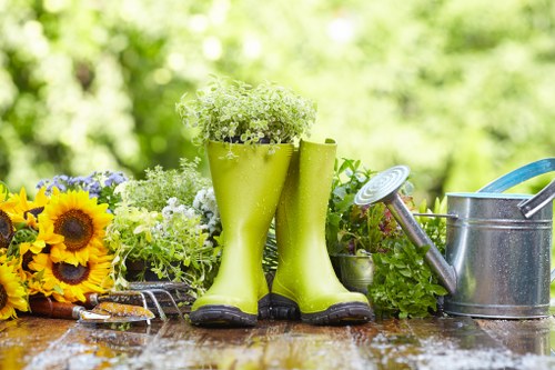 Lush urban garden maintenance